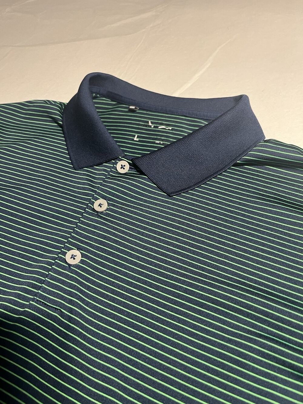 Adidas Golf Polo Shirt Men’s Large Navy Green Striped Performance Short Sleeve L